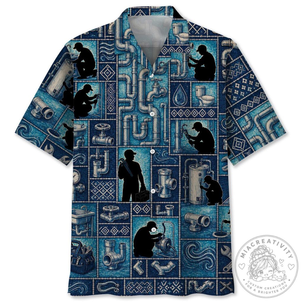 Plumber Paradise Blue Tropical Hawaiian Shirt for Men Plumber Paradise Blue Tropical Hawaiian Shirt for Men