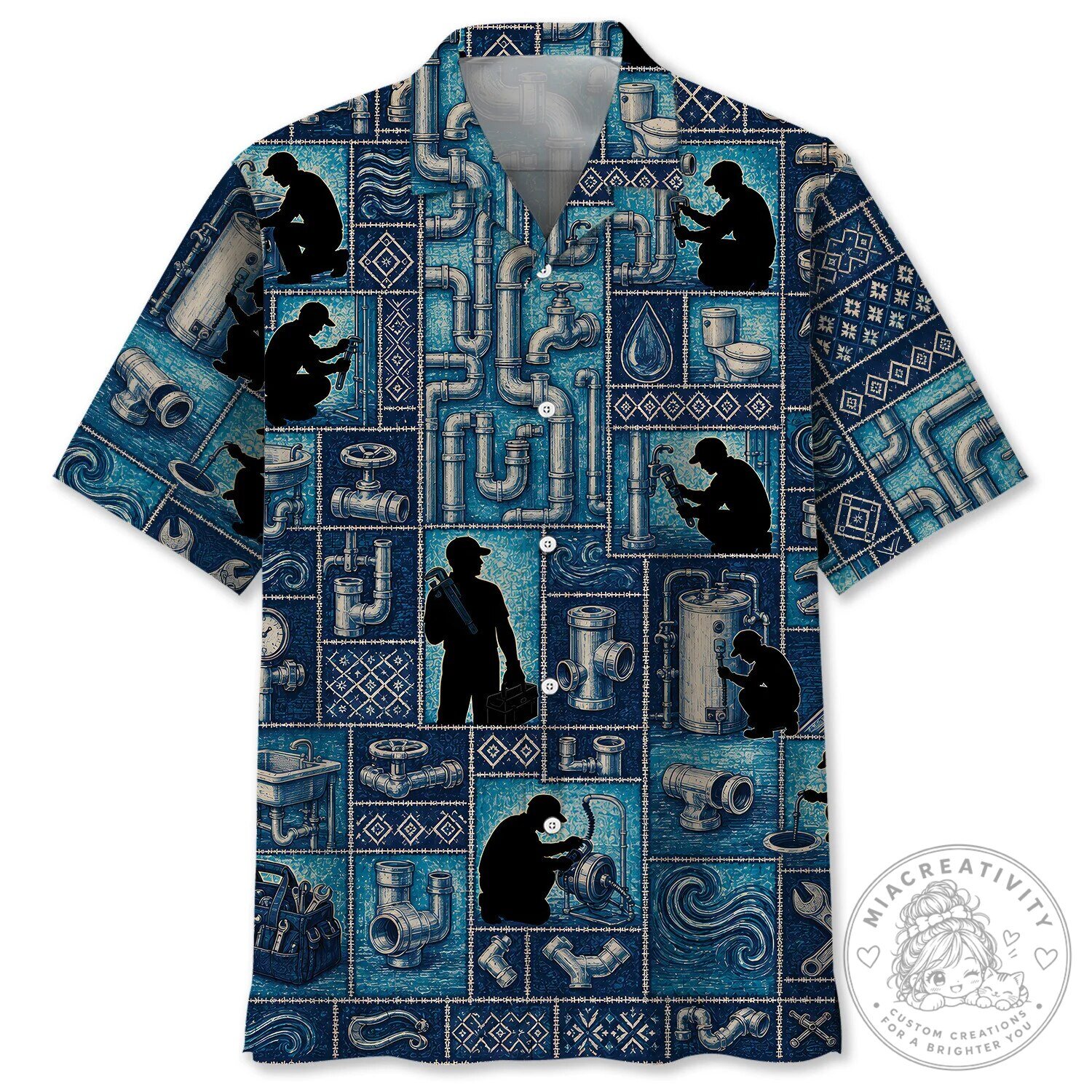 Plumber Paradise Blue Tropical Hawaiian Shirt for Men