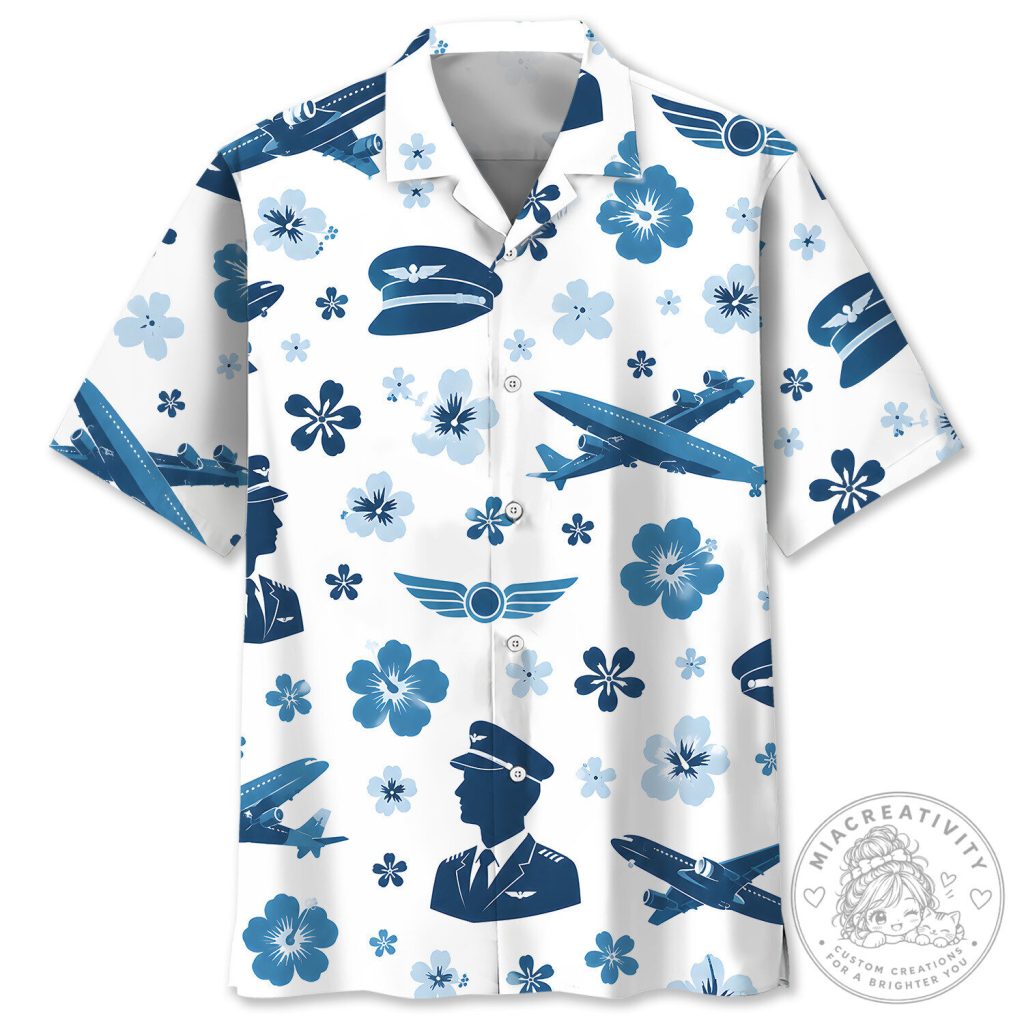 Pilot Aviation Blue Hibiscus Hawaiian Shirt Pilot Aviation Blue Hibiscus Hawaiian Shirt