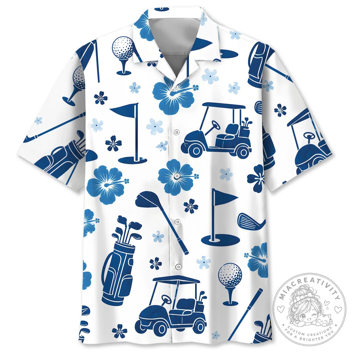 Golf Course Blue Hibiscus Pattern Hawaiian Shirt for Men