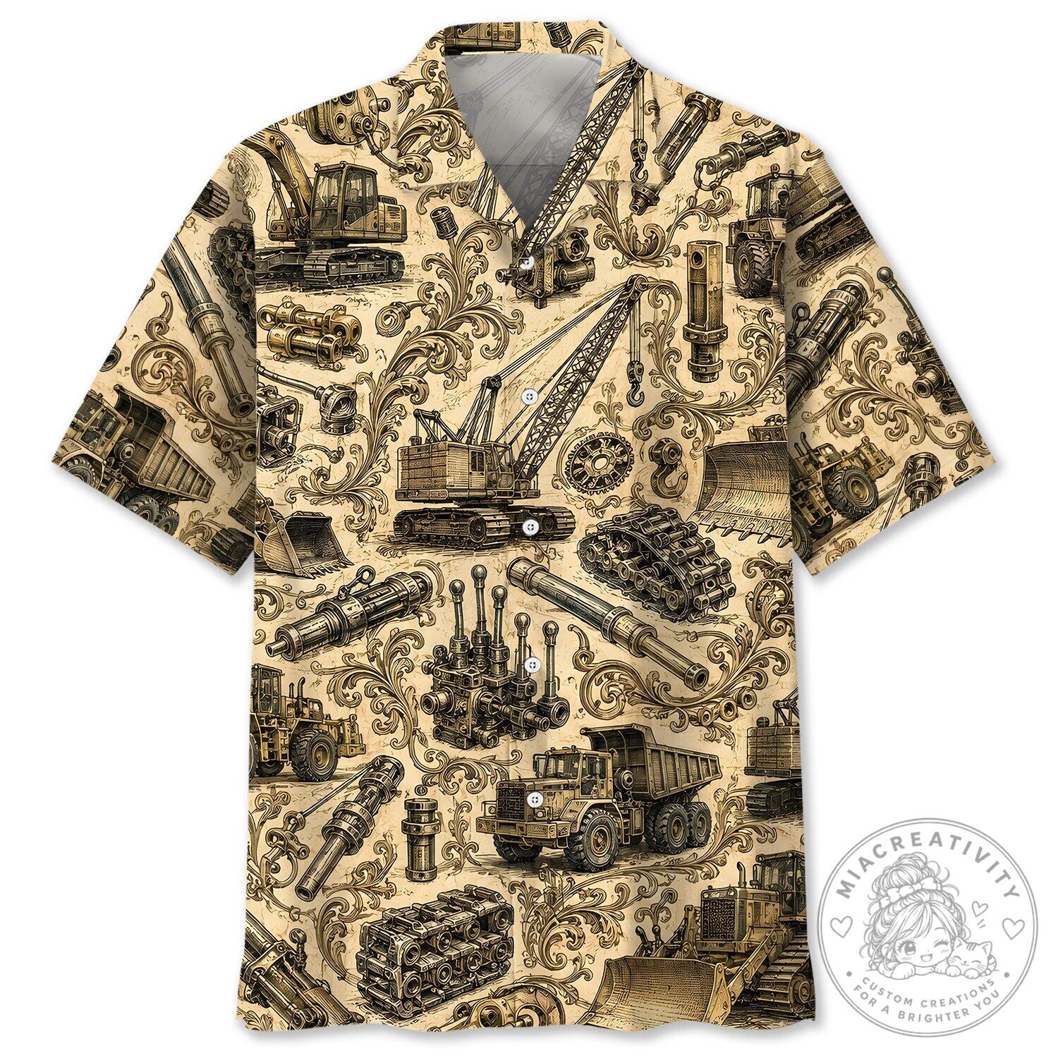 Vintage Heavy Equipment Operator Construction Machinery Hawaiian Shirt