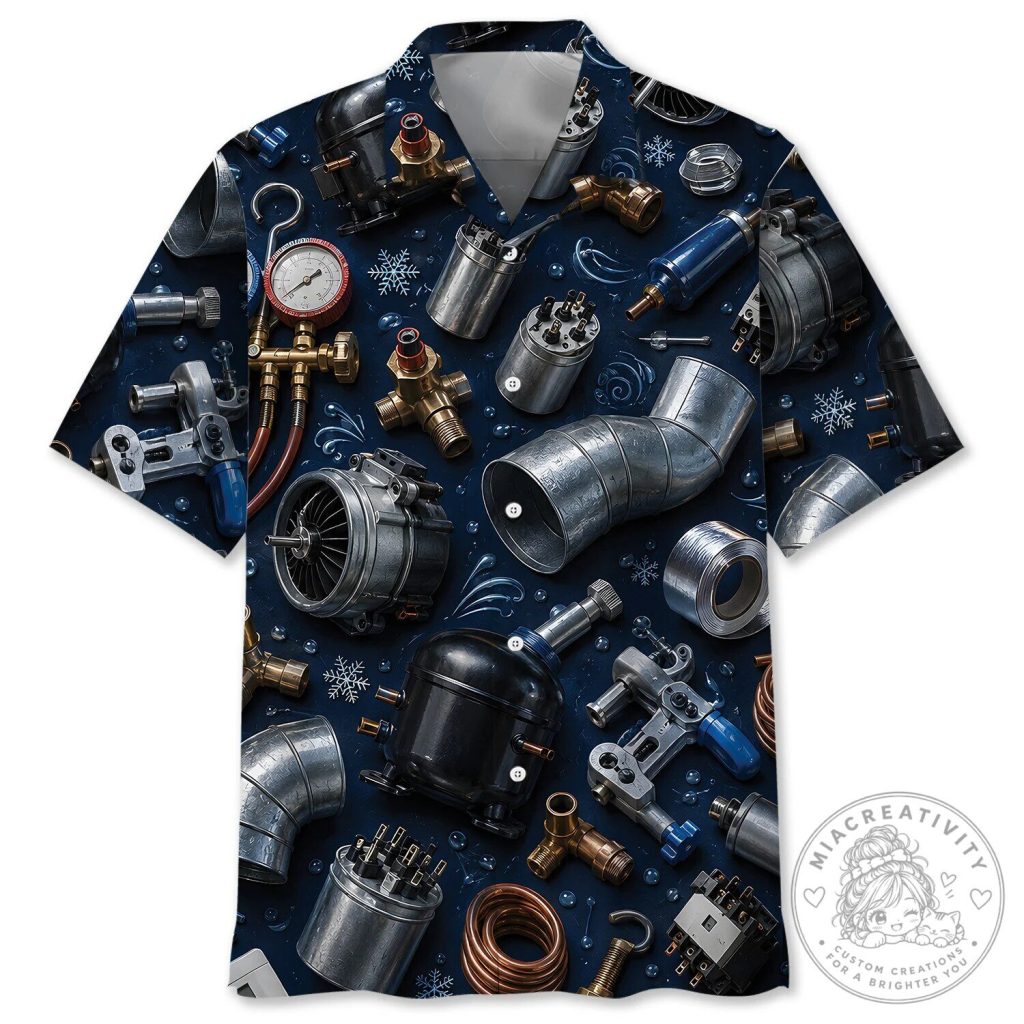 HVAC Technician Tools and Parts All Over Print Hawaiian Shirt HVAC Technician Tools and Parts All Over Print Hawaiian Shirt