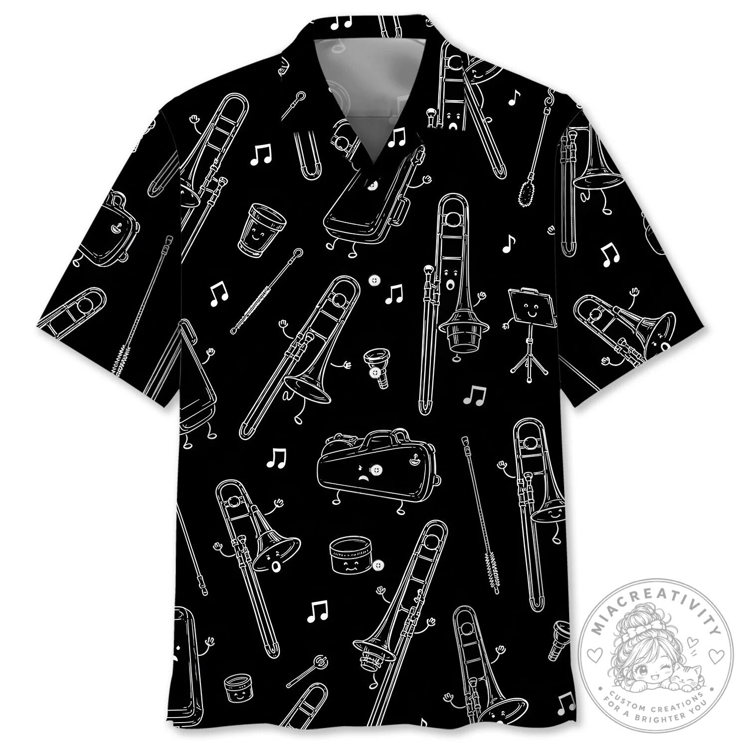 Funny Trombone Musical Instrument Black and White Hawaiian Shirt