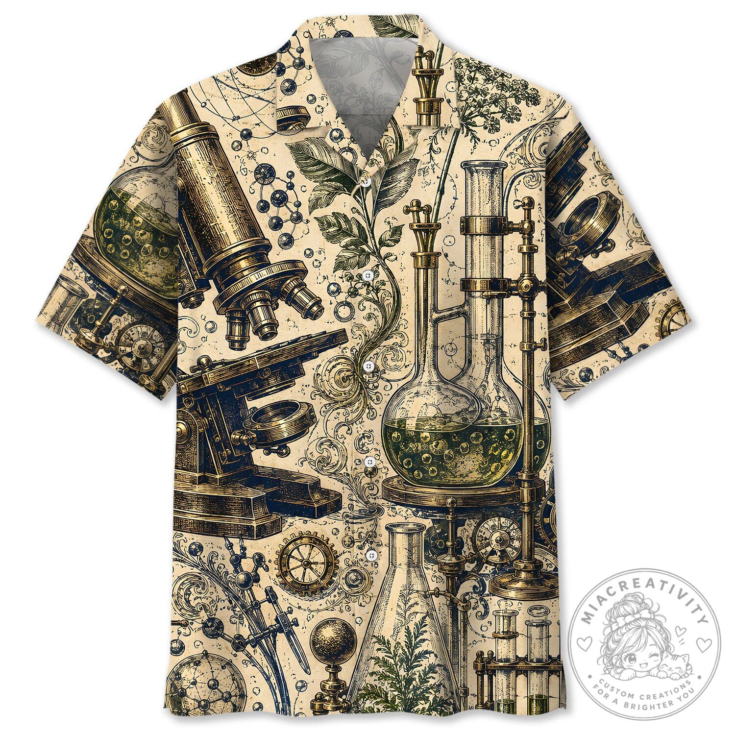 Hawaiian Shirt Featuring Vintage Science Laboratory Equipment Design