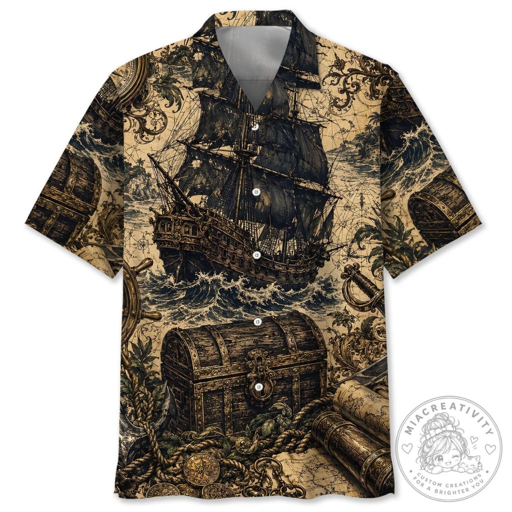 Vintage Pirate Ship Treasure Map Hawaiian Shirt Vintage Pirate Ship Treasure Map Hawaiian Shirt