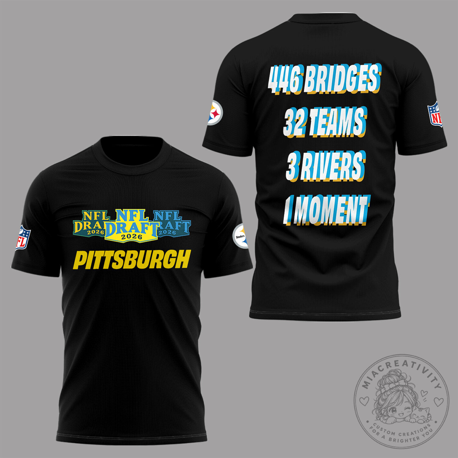 Pittsburgh Steelers 2026 NFL Draft Day Black T-Shirt 9 Pittsburgh Steelers 2026 NFL Draft Day Black T-Shirt