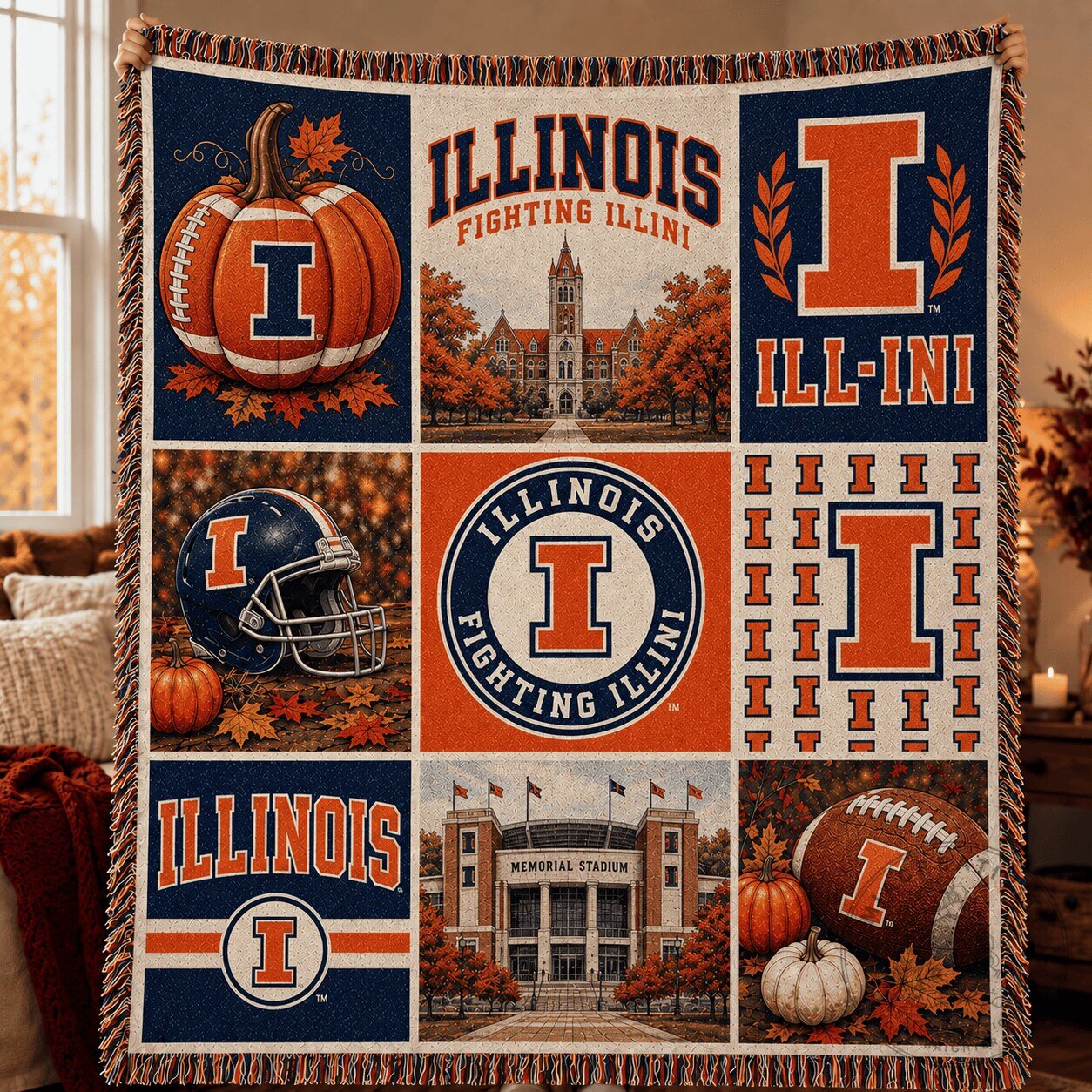 Illinois Fighting Illini College Football Autumn Woven Blanket