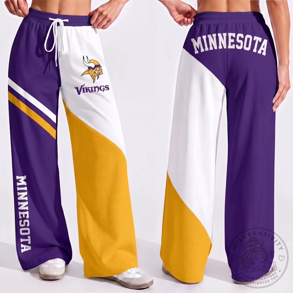 Minnesota Vikings NFL Game Day Color Block Wide Leg Pants Minnesota Vikings NFL Game Day Color Block Wide Leg Pants