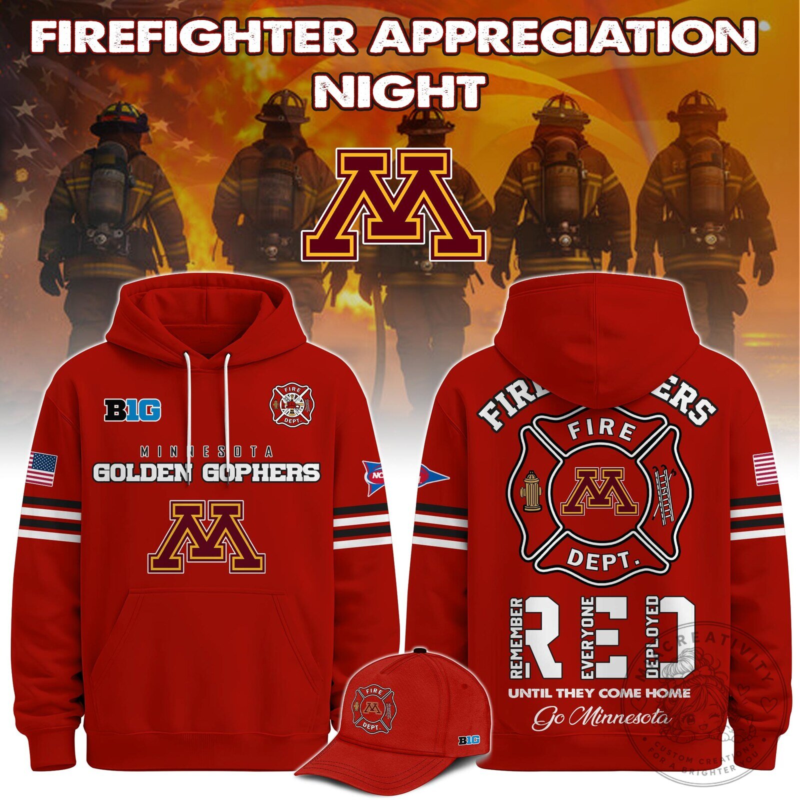 Minnesota Golden Gophers Firefighter Appreciation Night Red Hoodie