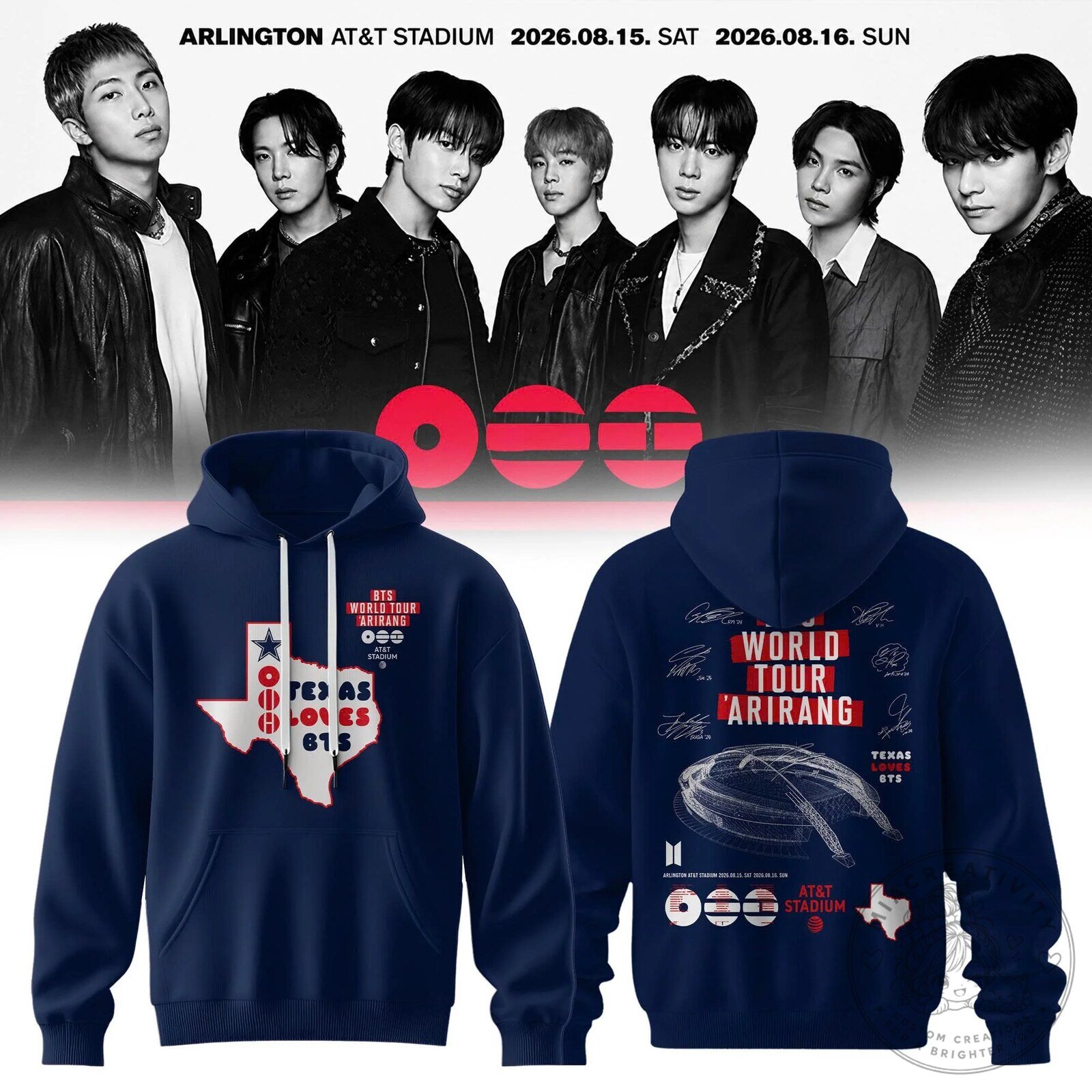 BTS Arirang World Tour Texas Loves Hoodie - Arlington AT&T Stadium Concert Apparel