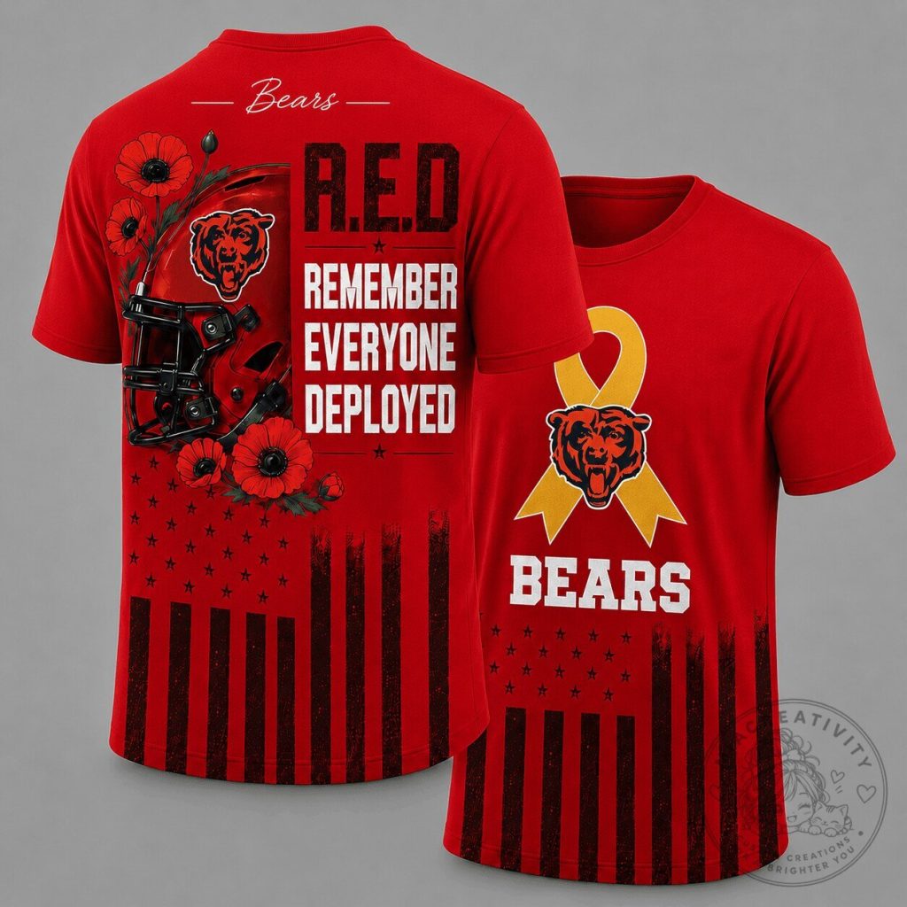 Chicago Bears Shirt Remember Everyone Deployed Red Poppy Football T-Shirt