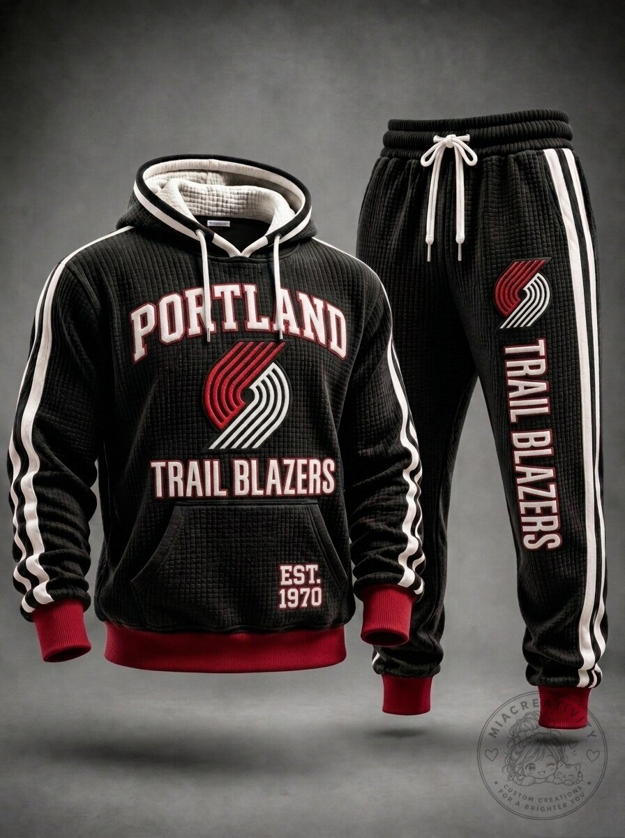Portland Trail Blazers Basketball Team Black Hoodie and Jogger Pants Set