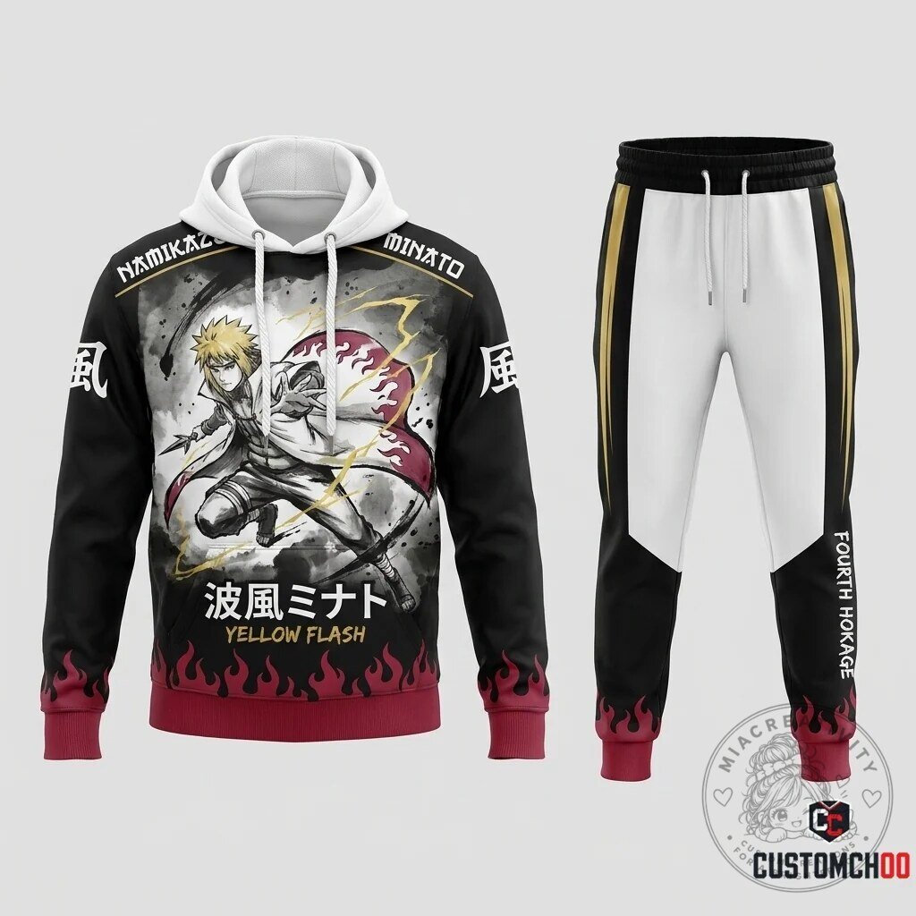 Minato Namikaze Fourth Hokage Naruto Anime Hoodie and Jogger Pants Set