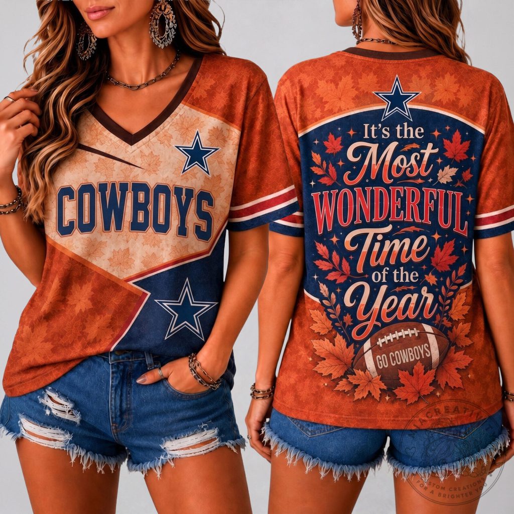 Dallas Cowboys Shirt, Most Wonderful Time of the Year Fall V-Neck T-Shirt