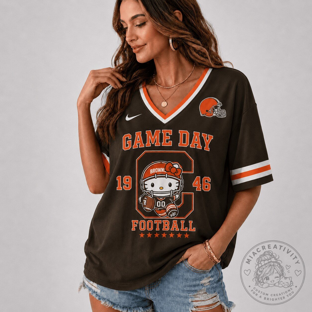 Cleveland Browns Hello Kitty Football Game Day V-Neck Jersey