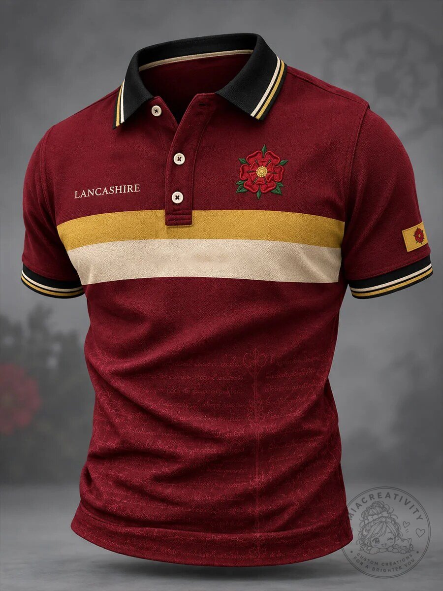 Lancashire Red Rose Emblem Men's Casual Polo Shirt