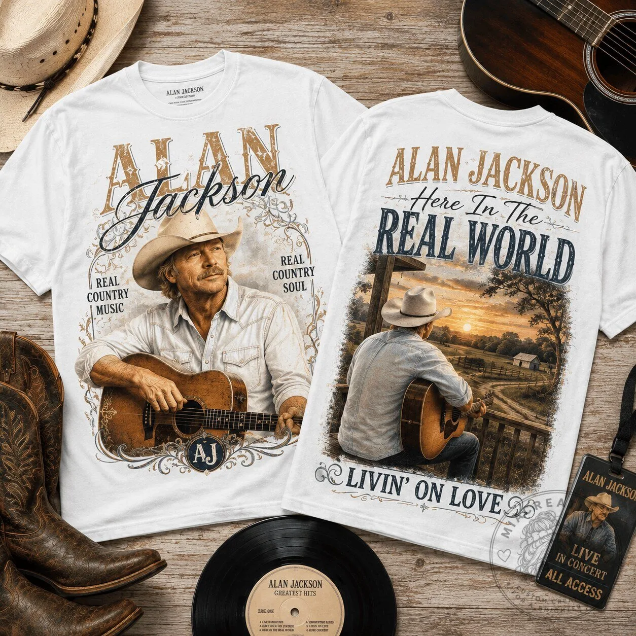 Alan Jackson Here In The Real World Country Music Shirt, Livin' On Love Graphic Tee