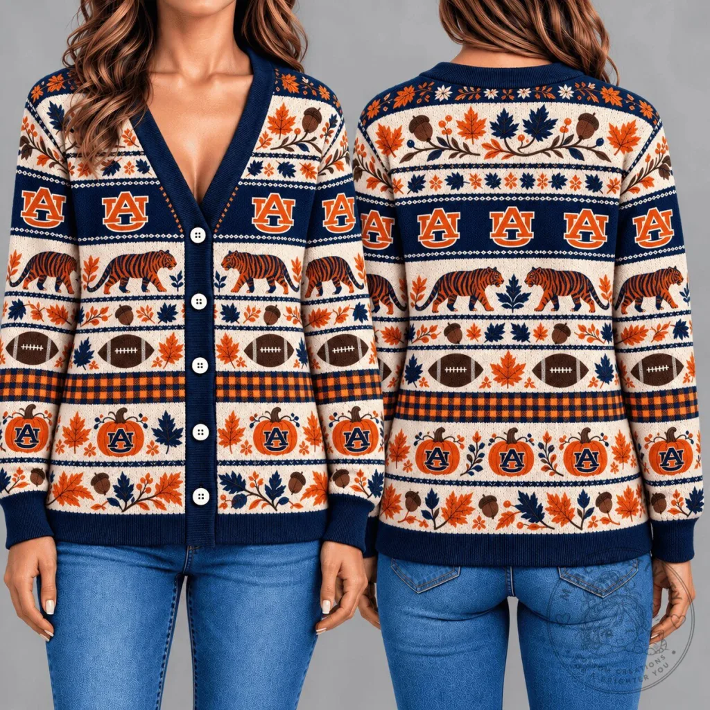 Auburn Tigers Football Fall Leaves Knitted Cardigan Sweater Auburn Tigers Football Fall Leaves Knitted Cardigan Sweater