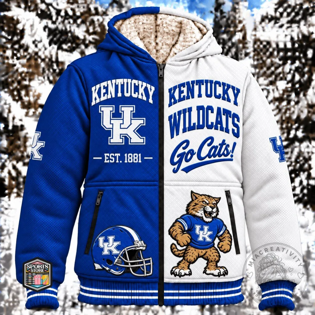 Kentucky Wildcats Go Cats! Est. 1881 Blue and White Sherpa Lined Jacket Kentucky Wildcats Go Cats! Est. 1881 Blue and White Sherpa Lined Jacket