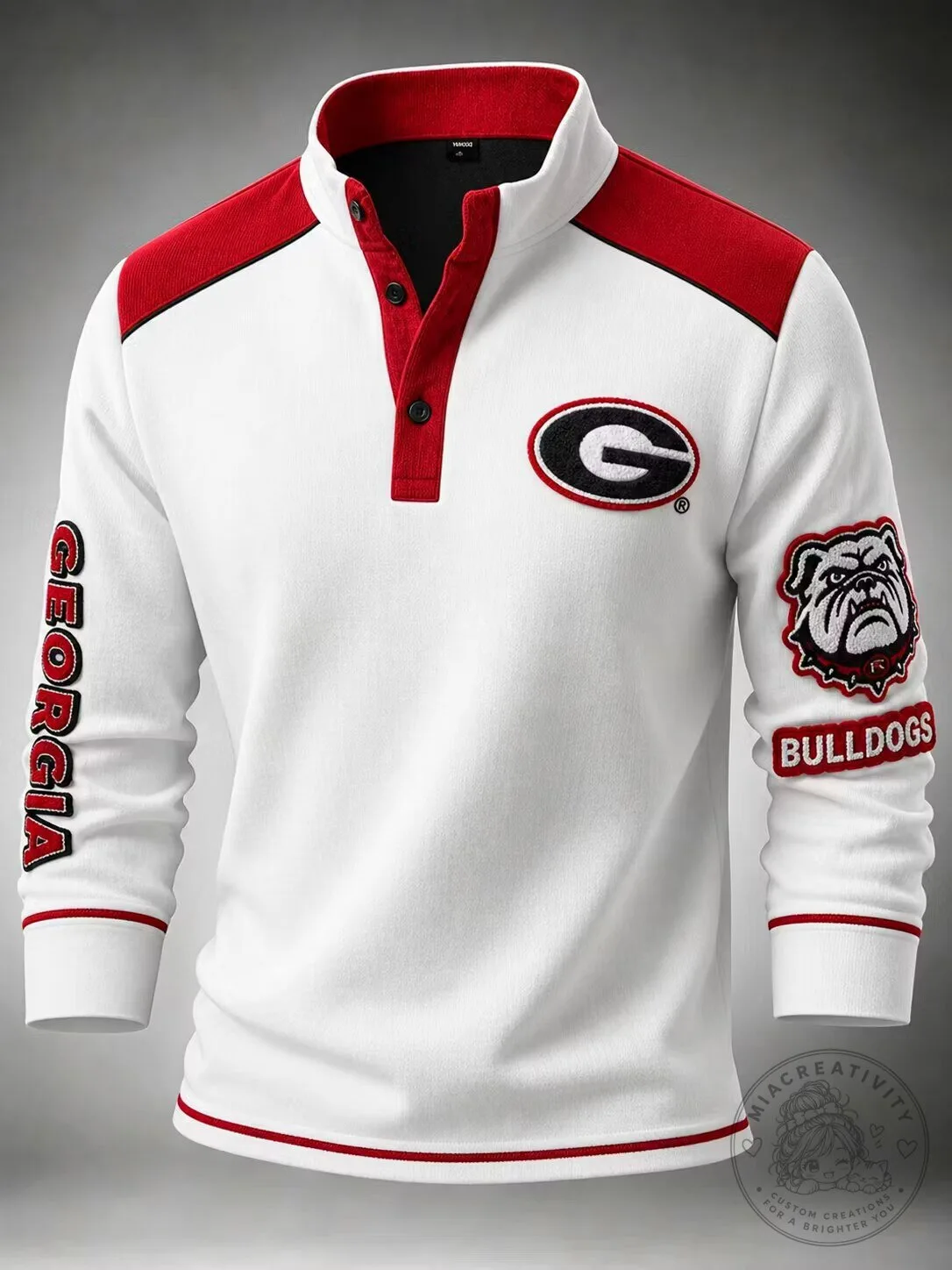 Georgia Bulldogs Football Team Red and White Long Sleeve Polo Shirt