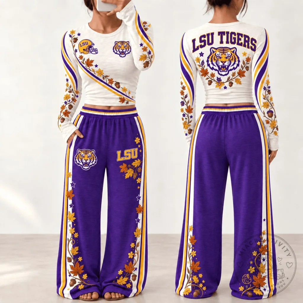 LSU Tigers Women's Fall Season Long Sleeve Shirt and Pants Lounge Set LSU Tigers Women's Fall Season Long Sleeve Shirt and Pants Lounge Set