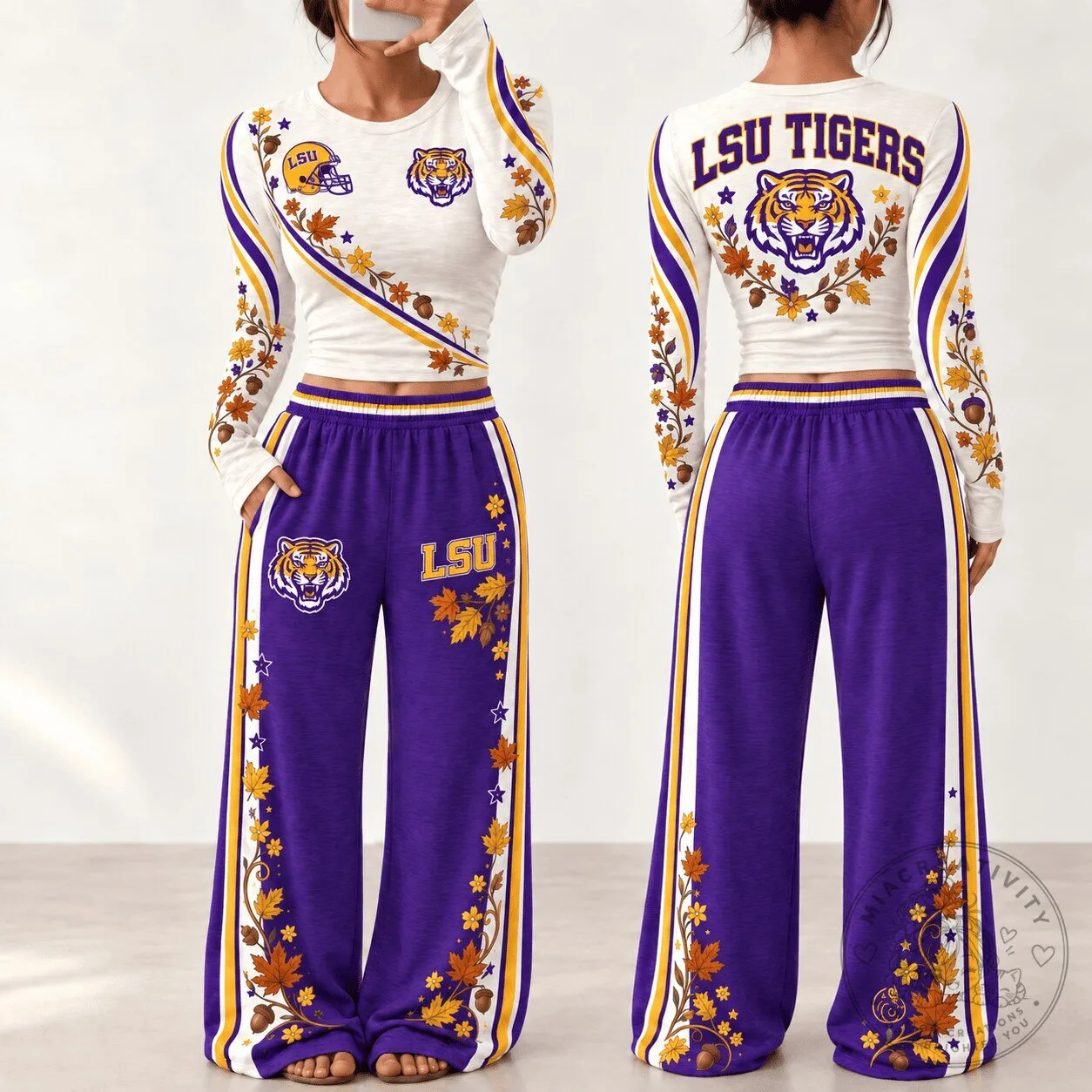 LSU Tigers Women's Fall Season Long Sleeve Shirt and Pants Lounge Set