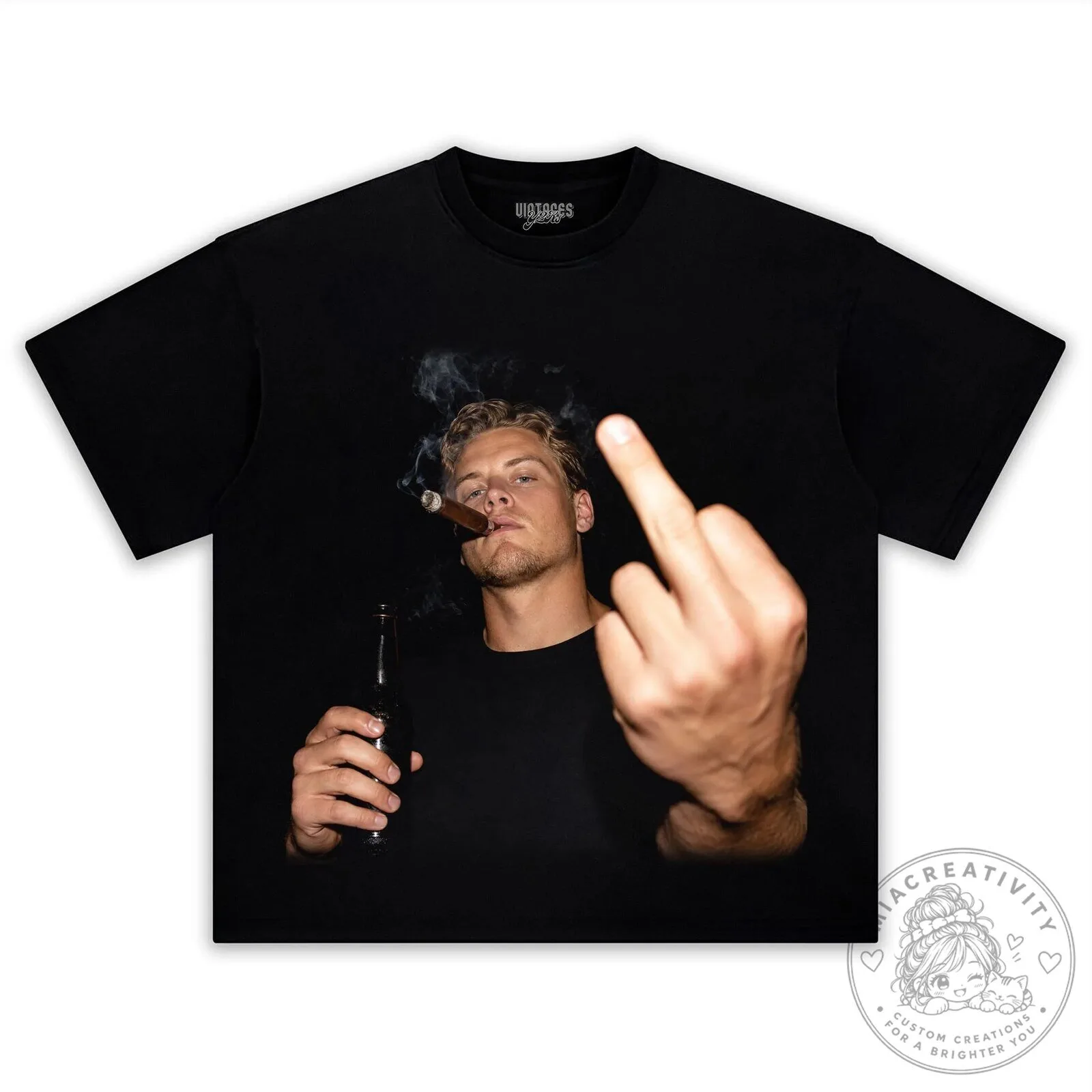 Joe Burrow Middle Finger Smoking Cigar Black Graphic T-Shirt