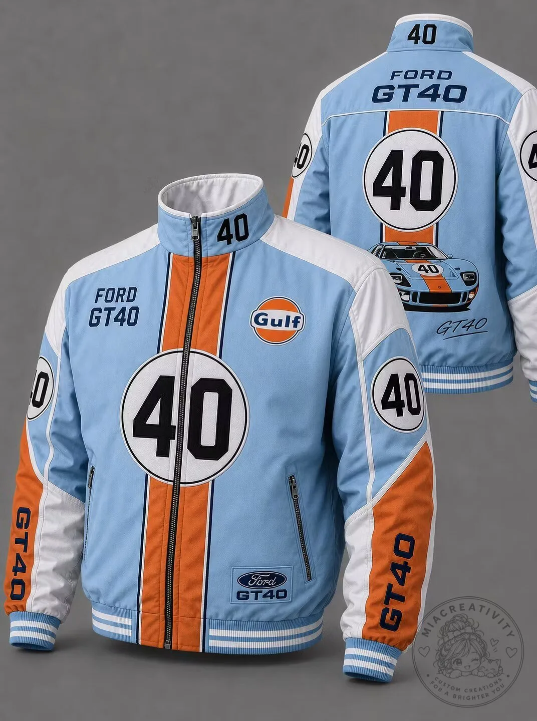 Ford GT40 Gulf Racing Bomber Jacket Full-Zip Design