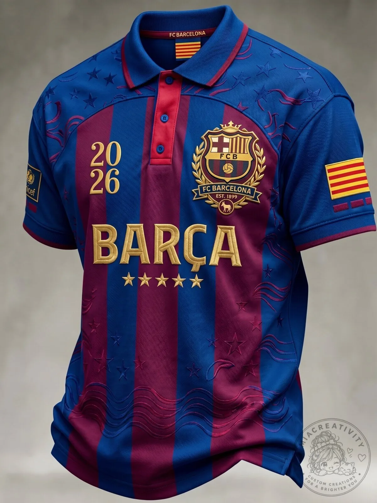FC Barcelona Men's Football Polo Shirt with Crest and Stars