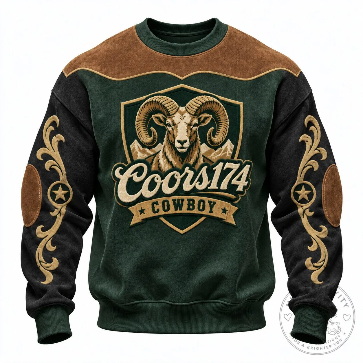 Coors Cowboy Western Style Ram Head Graphic Crewneck Sweatshirt