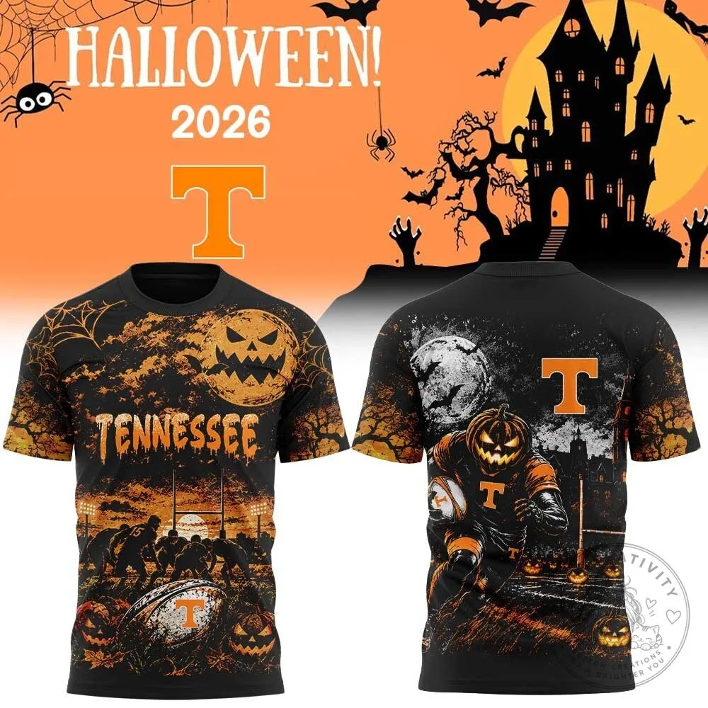Tennessee Volunteers Halloween Pumpkin Rugby Game T-Shirt