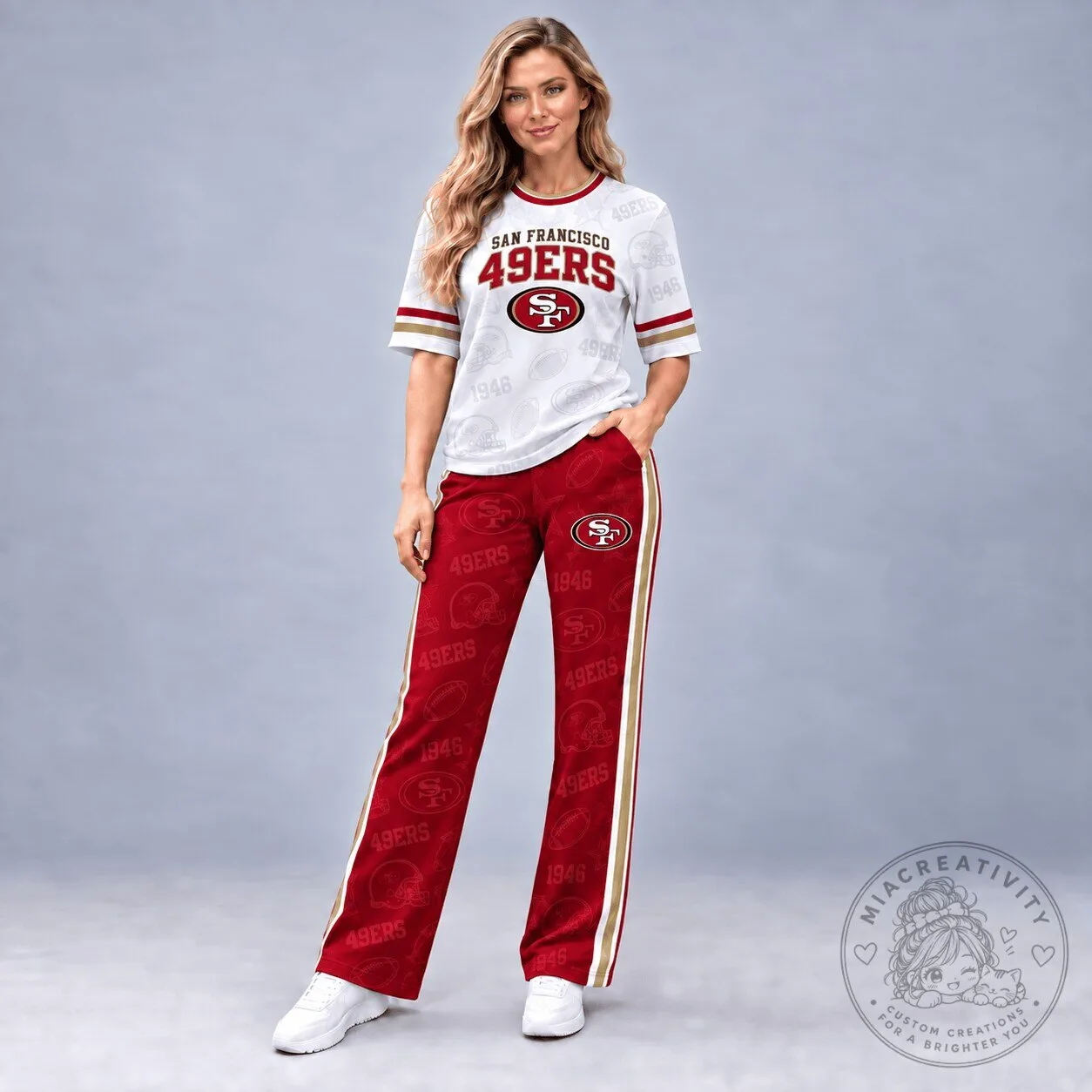 San Francisco 49ers Women's Football Team Logo T-Shirt and Pants Set