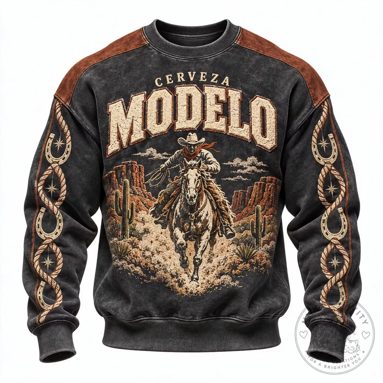 Modelo Beer Cowboy Riding Horse Western Desert Long Sleeve Sweatshirt