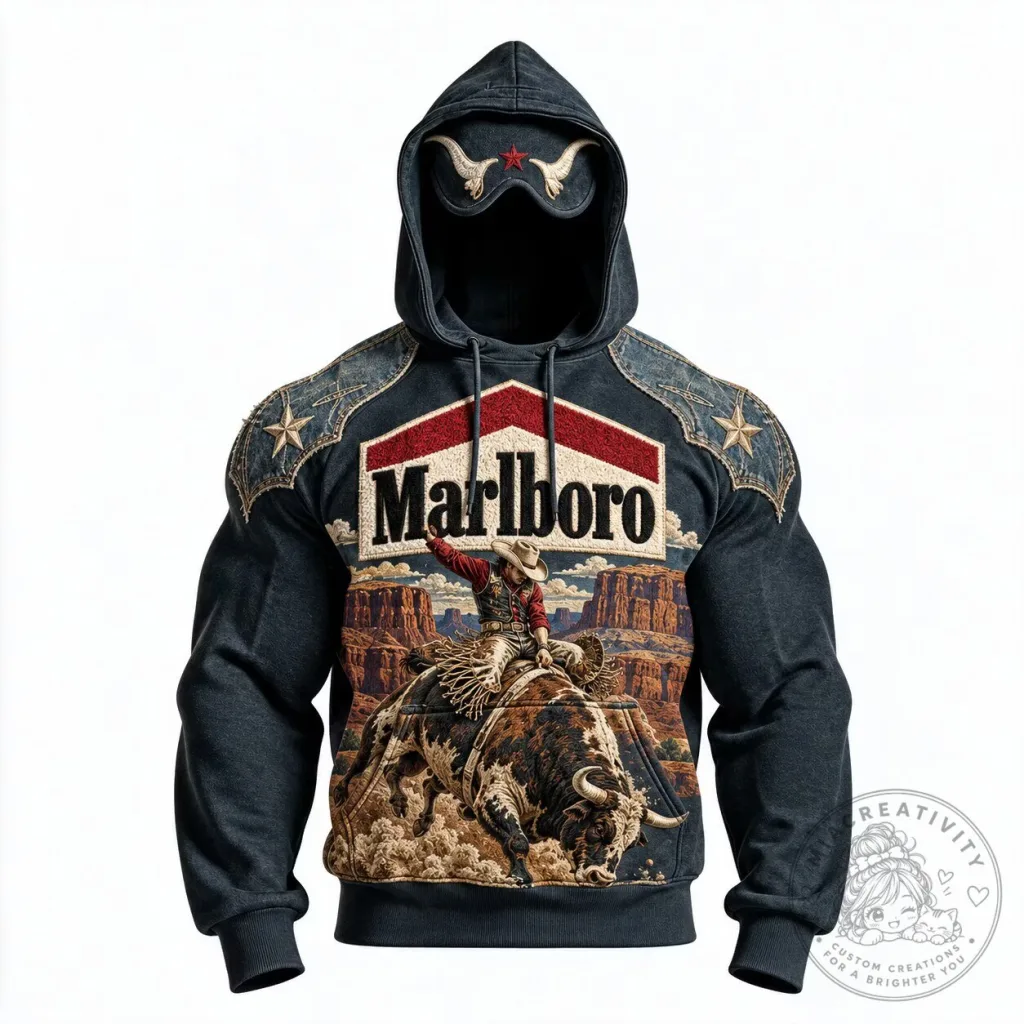 Marlboro Cowboy Bull Rider Western Landscape Graphic Hoodie Marlboro Cowboy Bull Rider Western Landscape Graphic Hoodie