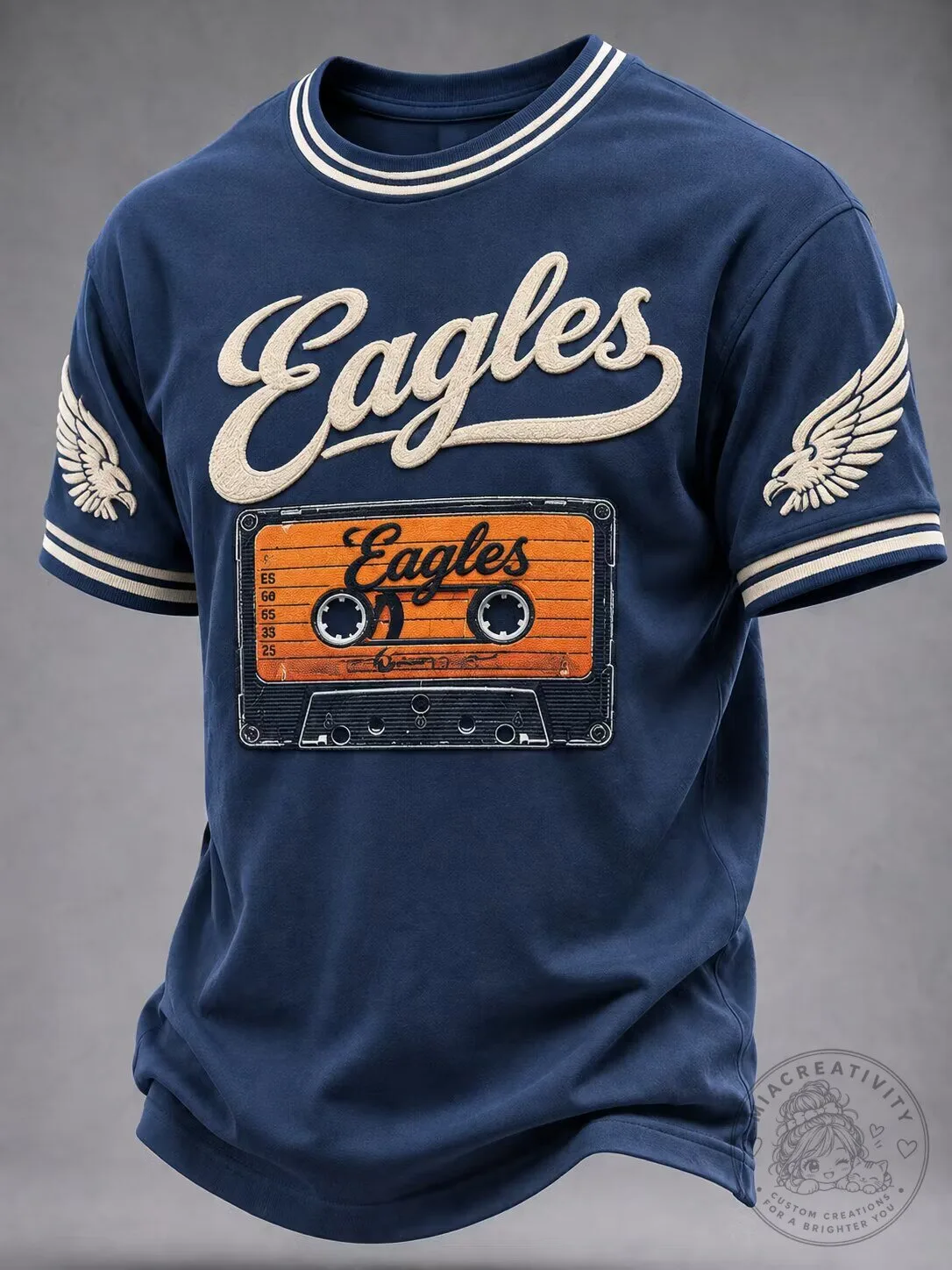 Eagles Band Retro Cassette Tape Graphic Navy Blue T-Shirt