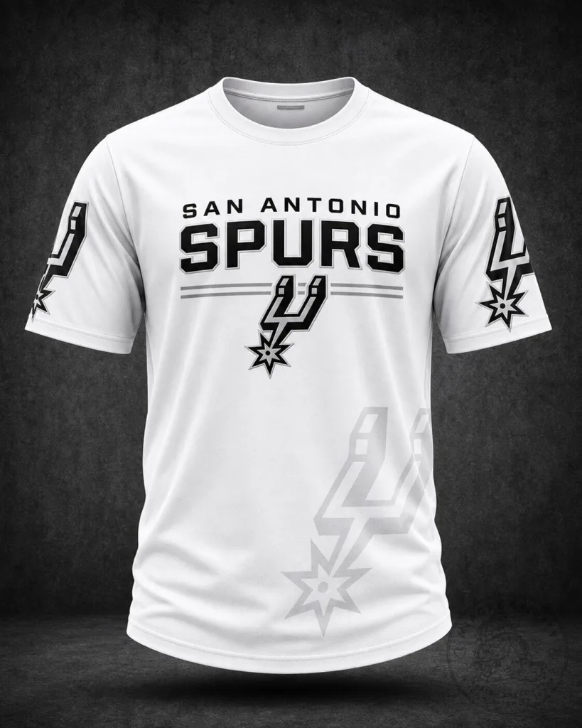 Footwear by Hilary Duff from “The Lucky Me Tour” 28 San Antonio Spurs Basketball Team Logo White Crew Neck T-Shirt