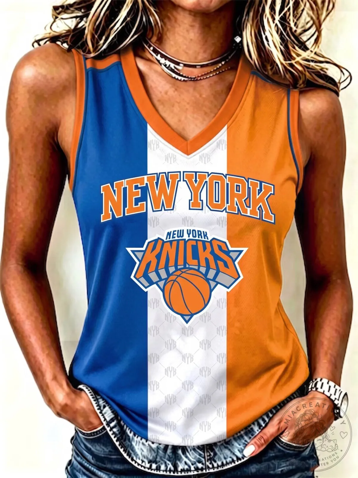 Women's V-Neck Tank Top for New York Knicks Basketball Fans