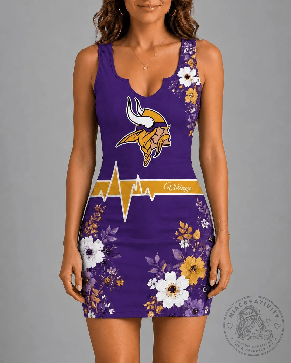 Minnesota Vikings Women's Purple Floral Heartbeat Sleeveless Dress