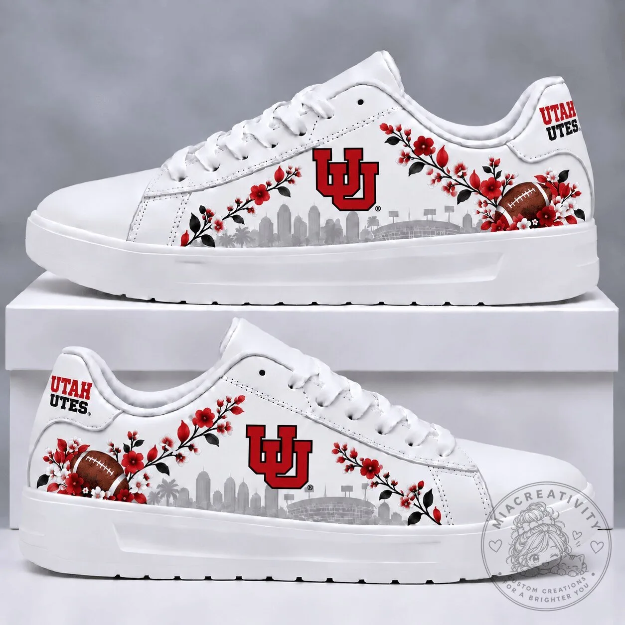 Utah Utes NCAA Football Team Floral Pattern Sneakers