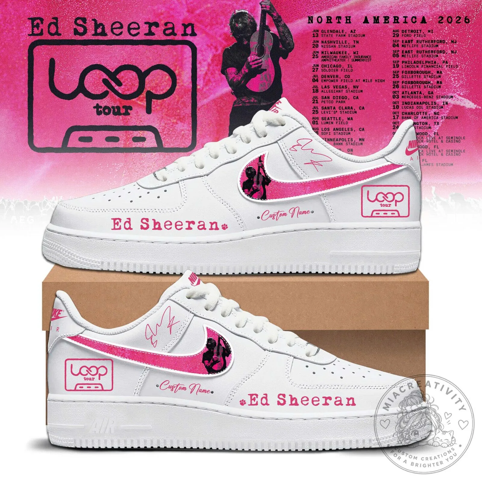 Ed Sheeran Loop Tour 2026 Custom Name White Sneakers