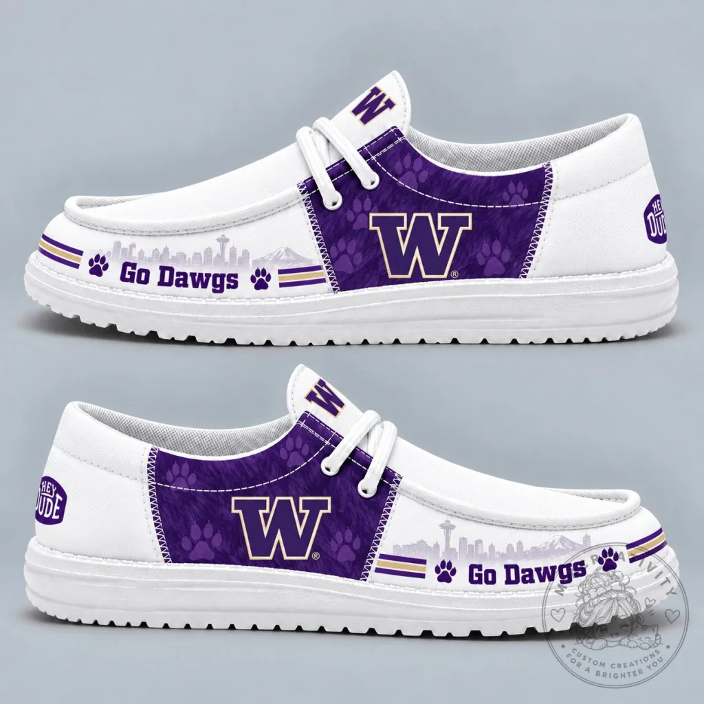 Washington Huskies Football Team Spirit Slip-On Shoes Washington Huskies Football Team Spirit Slip-On Shoes