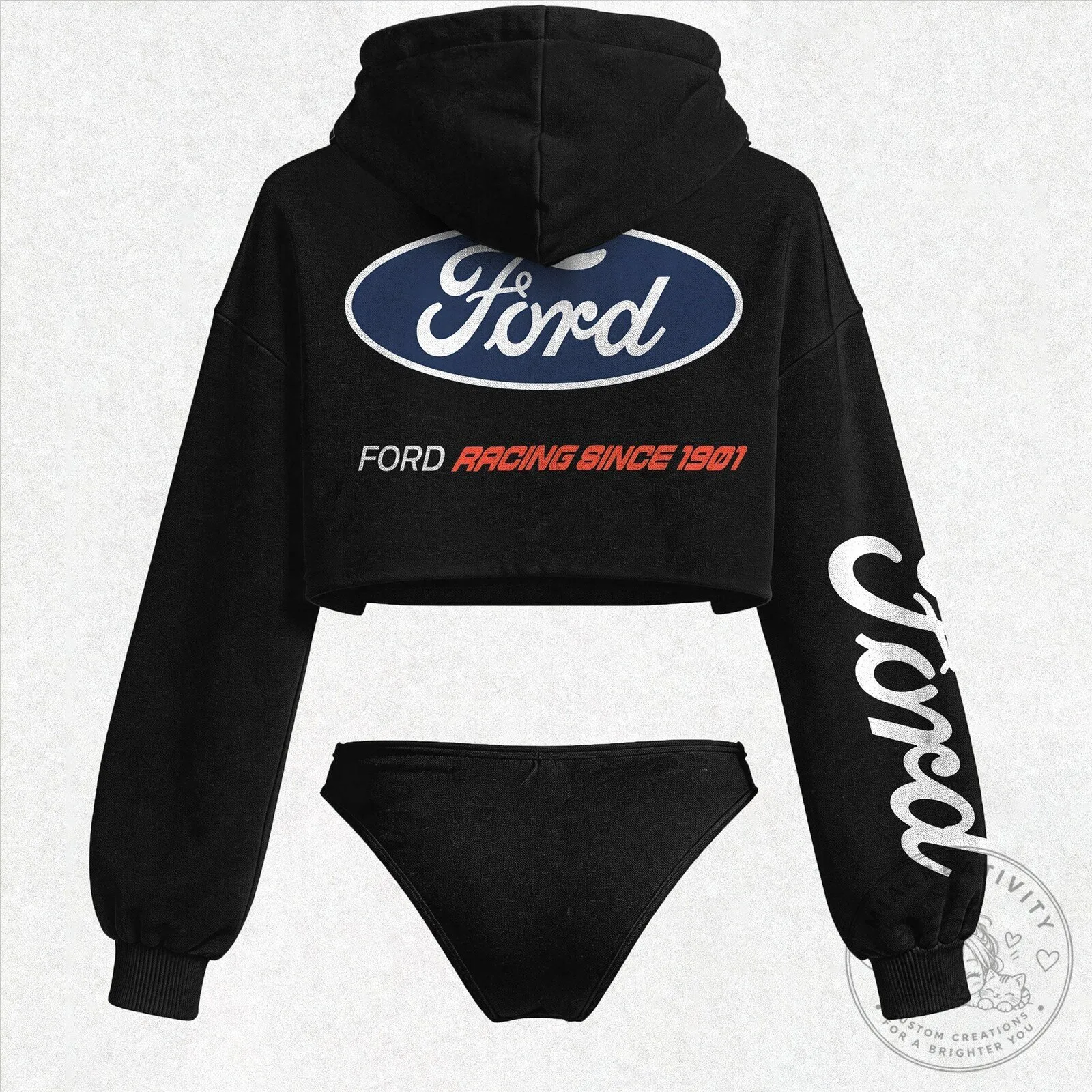 Ford Racing Since 1901 Cropped Black Hoodie