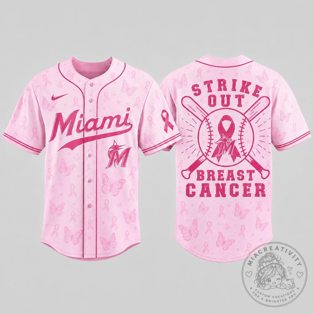 Miami Marlins Baseball Breast Cancer Awareness Pink Ribbon Jersey Miami Marlins Baseball Breast Cancer Awareness Pink Ribbon Jersey