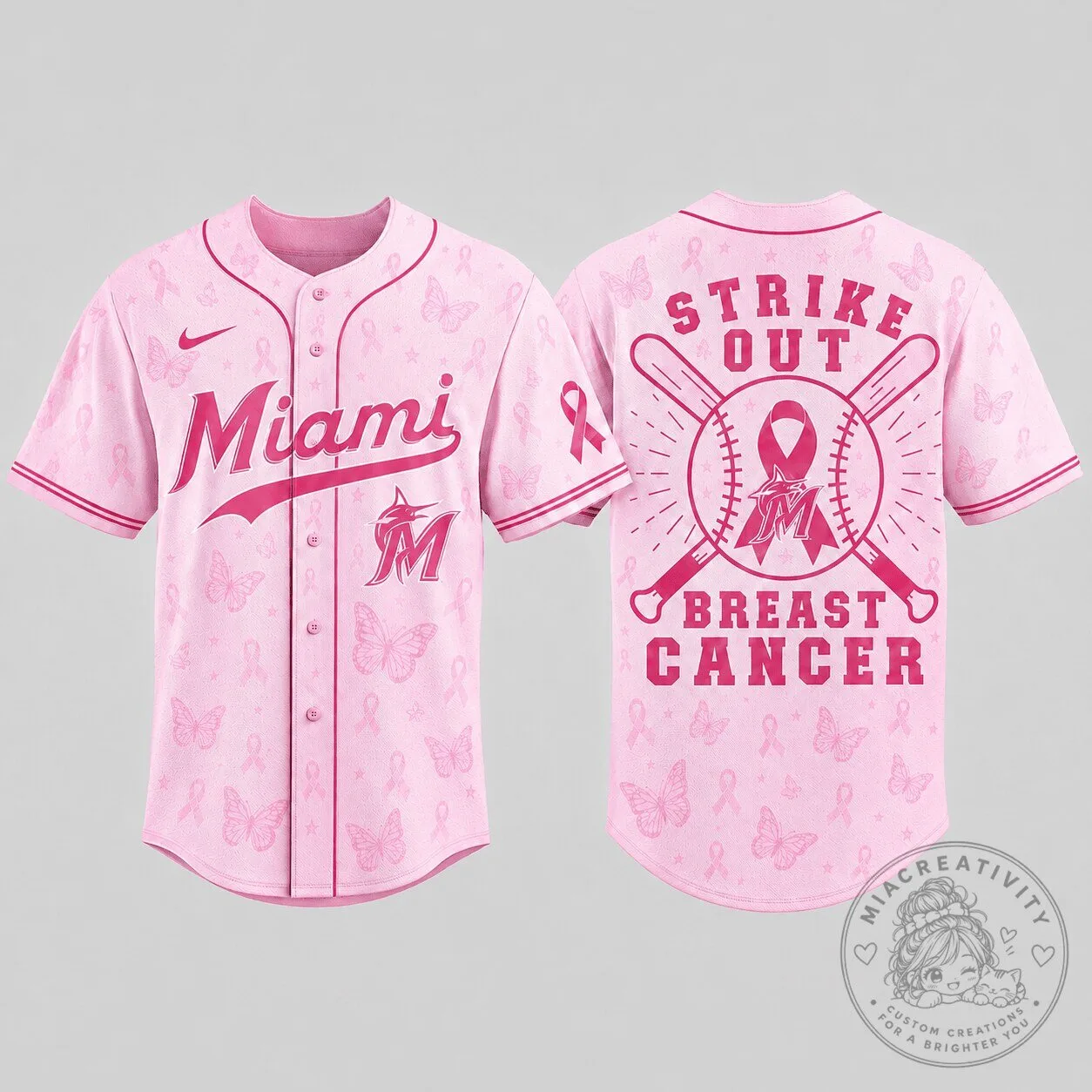 Miami Marlins Baseball Breast Cancer Awareness Pink Ribbon Jersey