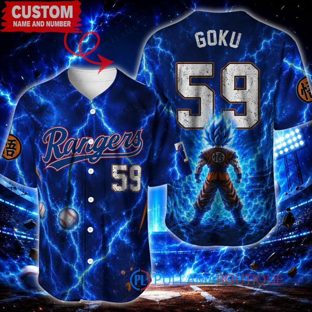 Texas Rangers Baseball Son Goku Super Saiyan Blue Custom Baseball Jersey Texas Rangers Baseball Son Goku Super Saiyan Blue Custom Baseball Jersey