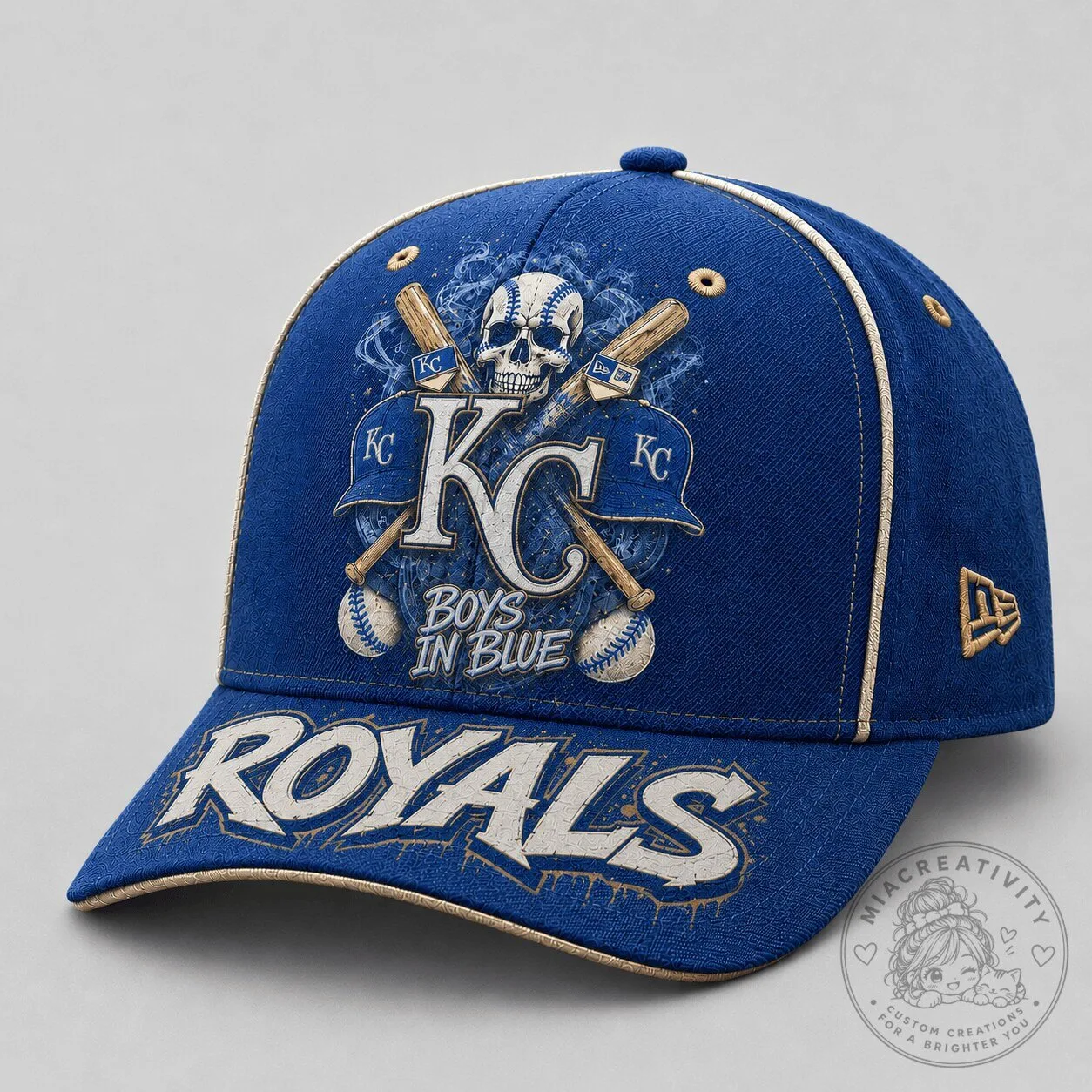 Kansas City Royals Baseball Skull Bats Fan Pride Royal Blue Cap Hat