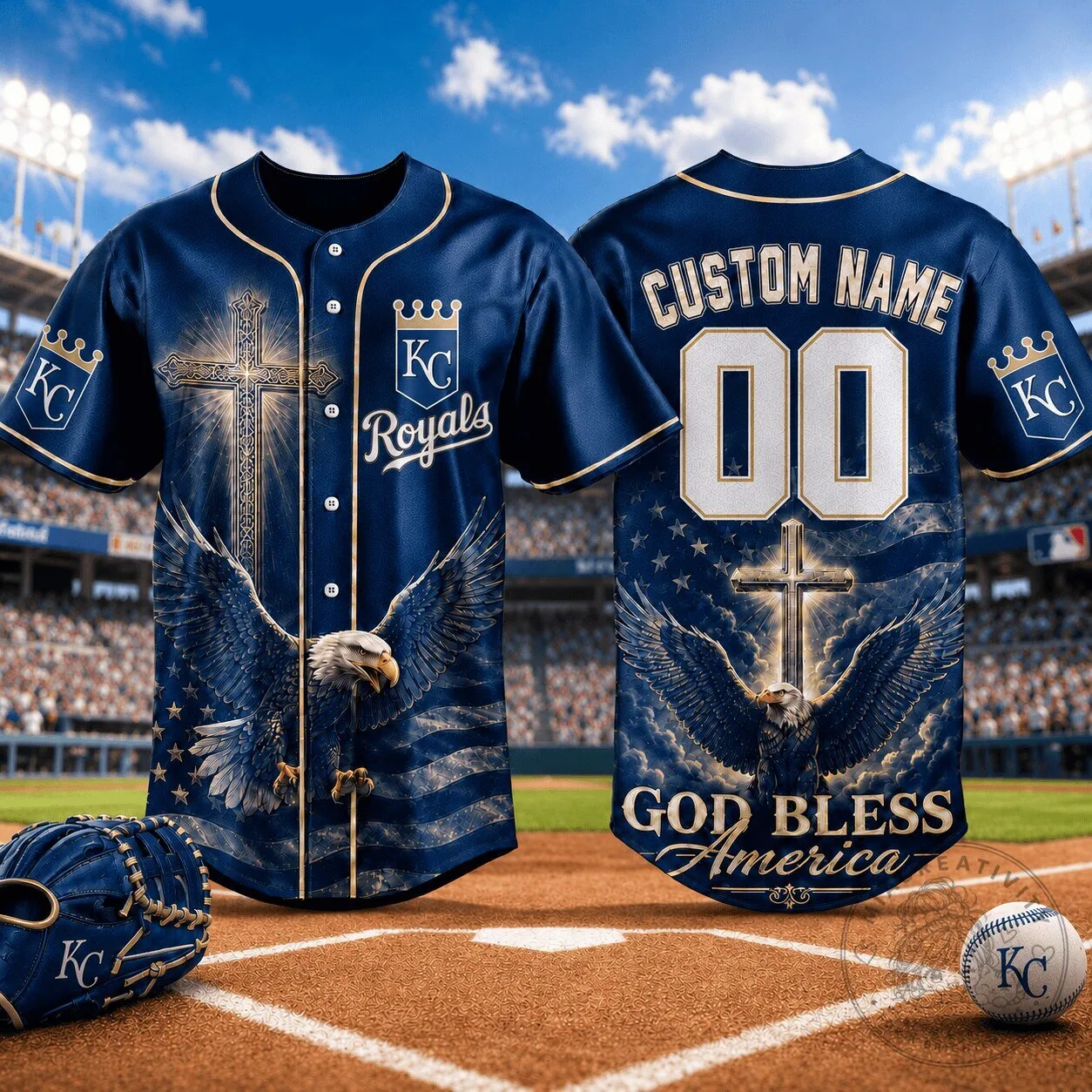 Royals Baseball Personalized Kansas City Eagles Cross God Bless America Jersey