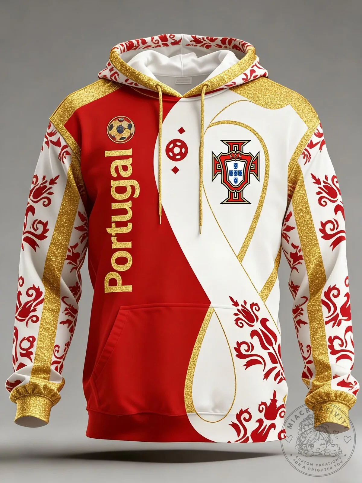 Portugal FC Match Cheering Art Print Hoodie for Men