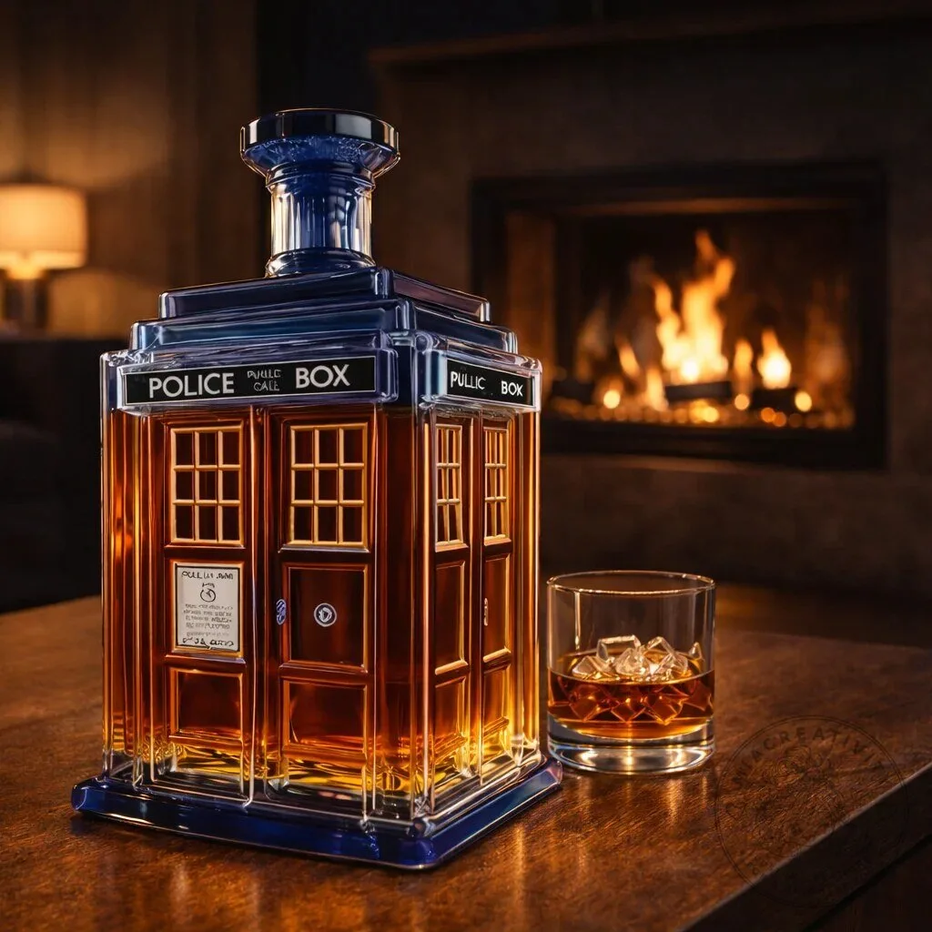 Doctor Who TARDIS Police Box Glass Whiskey Decanter with Tumbler Set