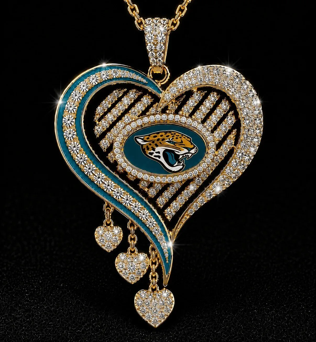 Jacksonville Jaguars Heart Pendant Necklace with Diamonds 7 Jacksonville Jaguars Heart Pendant Necklace with Diamonds